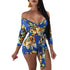 Sexy Sweetheart Flower Print Rompers #V Neck #Print #Three Quarters